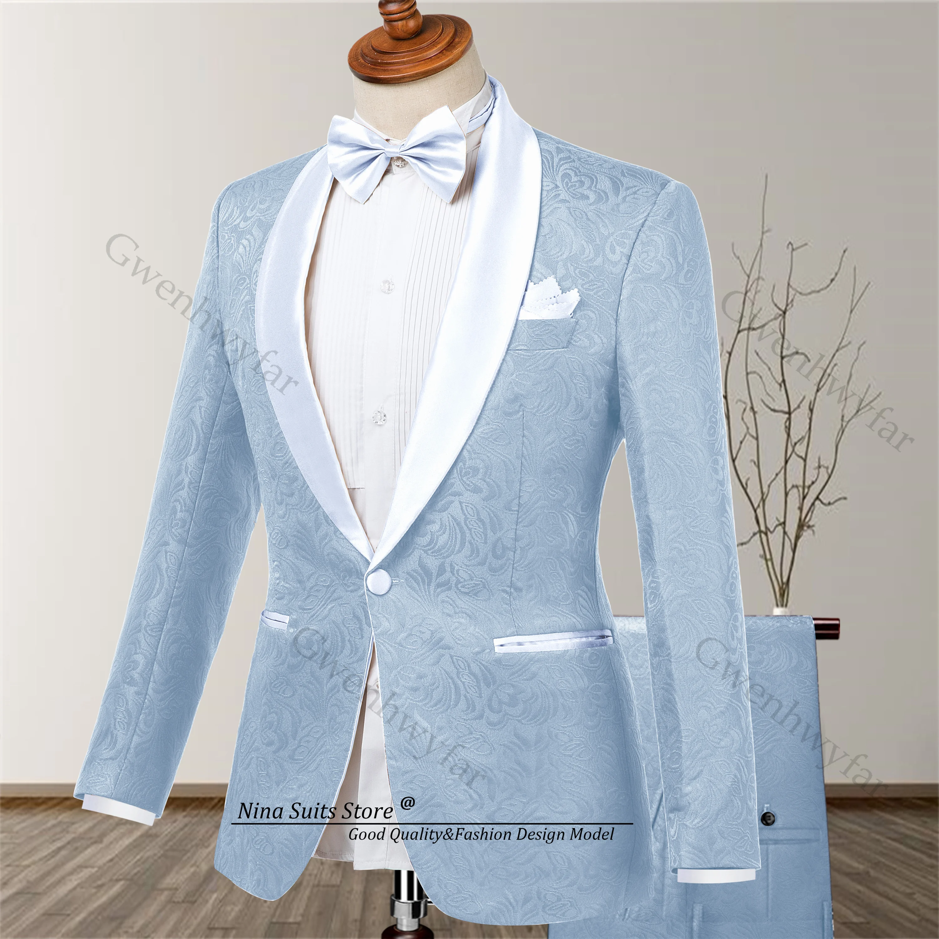 

Nina Store, индивидуальный заказ, небесно-голубой, черный, шампанское, красный, темно-синий пиджак, костюмы для свадьбы, жениха, праздничный костюм, костюм с пейсли, комплект из 2 предметов