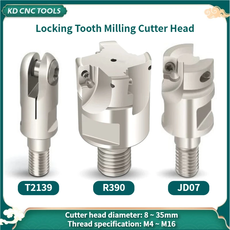 Locking Tooth Milling Cutter Head T2139 R390 JD0702 ASM07 R8 M4 M5 M6 M8 M10 M12 M16 Shank Milling Cutter Thread Tooth Mill Tool