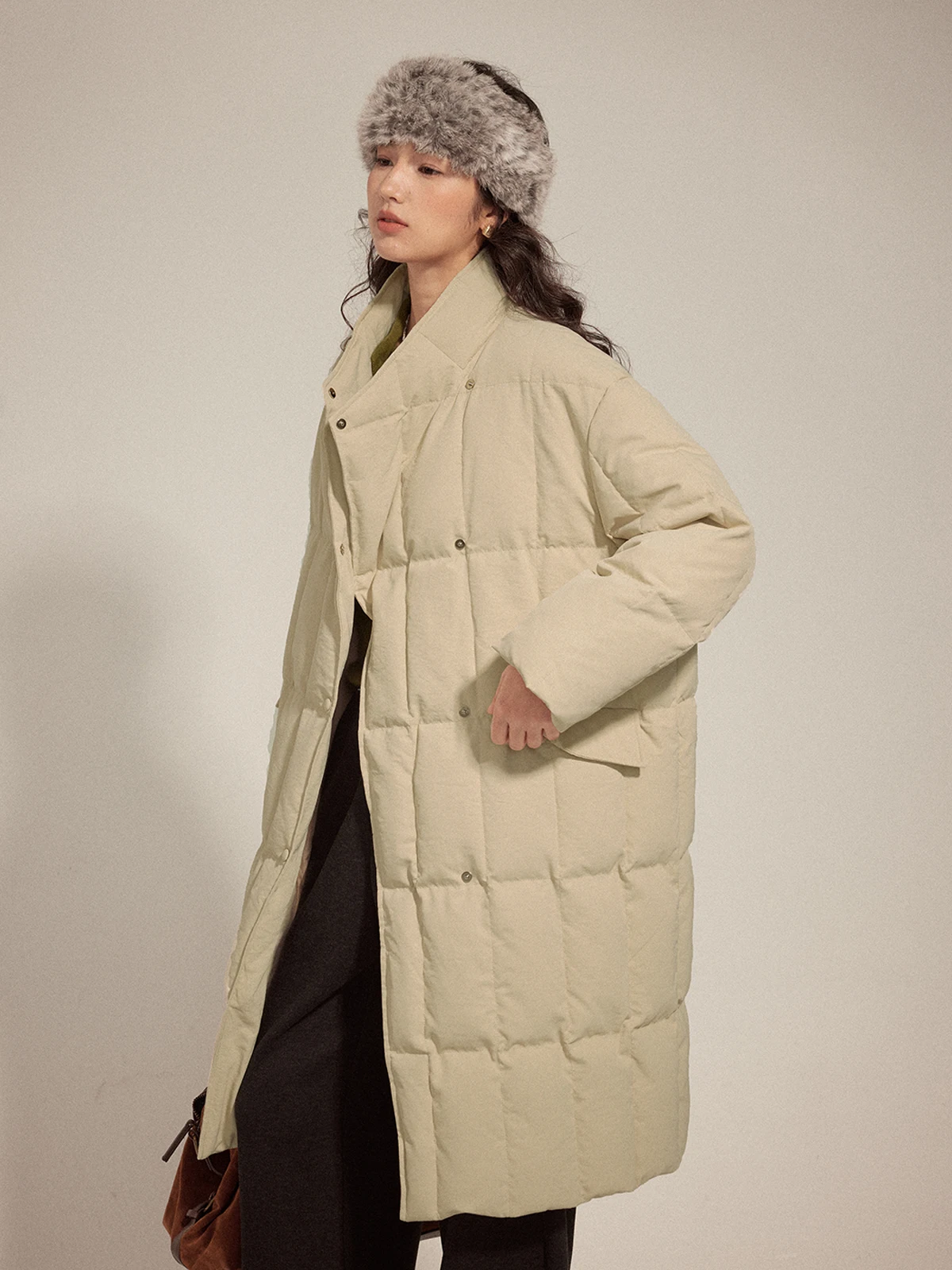 

Solighter Women's Long down Jaet Lightweight Puffy Stand Collar Double Row Buttons Bread Sle Coat Warm Retro Loose Fit