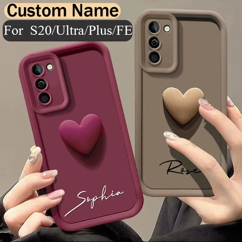 For Samsung Galaxy S20 Ultra Plus FE Personalized Custom Name Case S20 Ultra Plus 3D Love Heart Candy Bumper Cover S20 Ultra FE