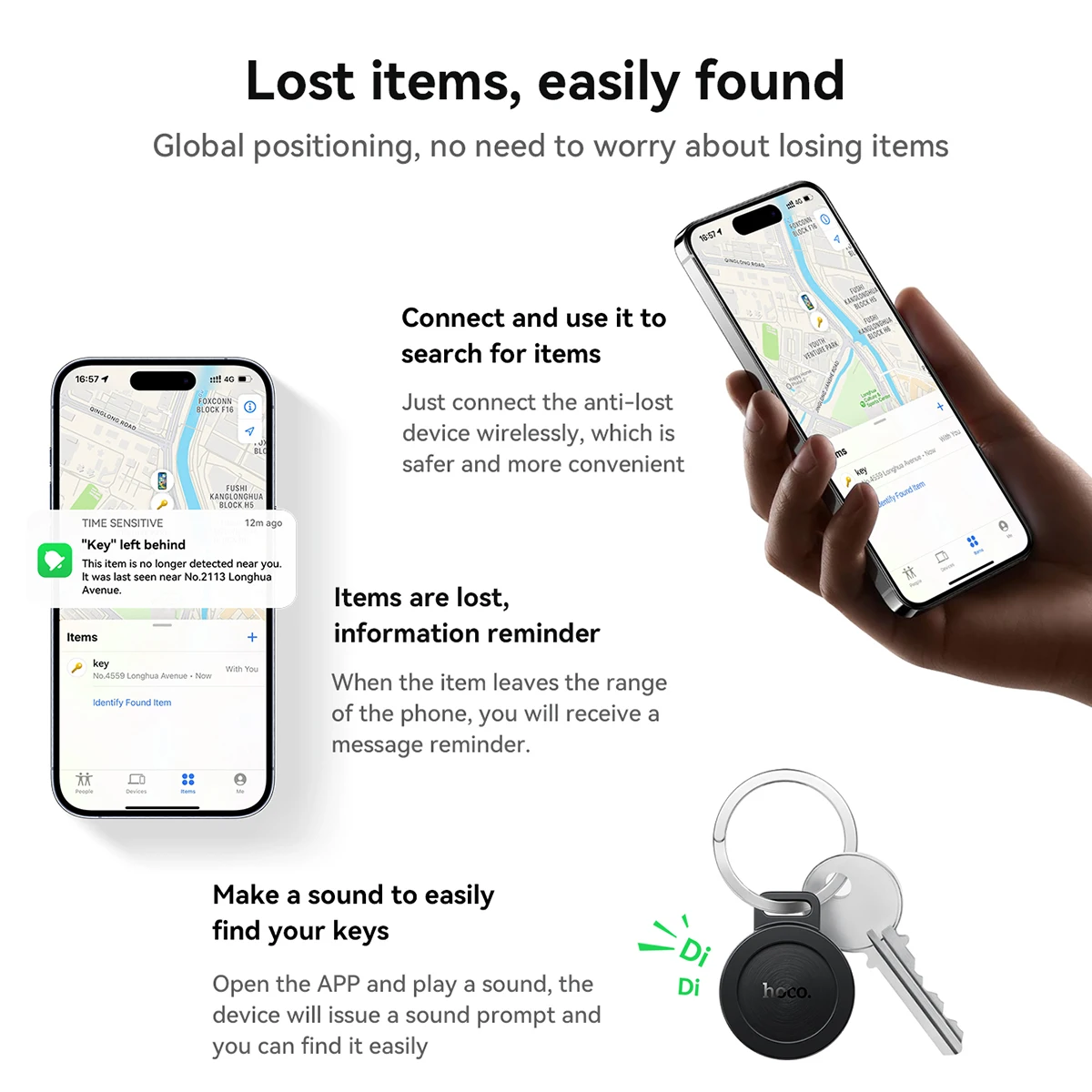 HOCO E101 Airtags per IOS e Google Sistema Android Dispositivo anti smarrimento per telefono cellulare Localizzatore personale per localizzatori di animali domestici per bambini