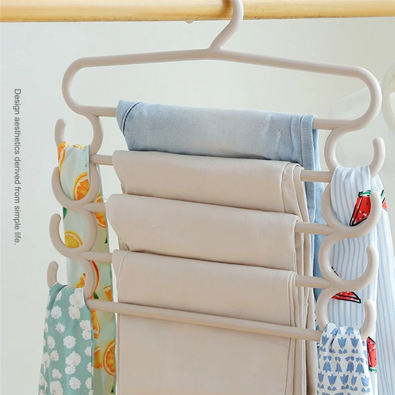 

FO-Pants Rack Multifunctional Household Saving Space Multi Layer Trousers Hanger Pants Closet Color Clothes Peg 5 Layers
