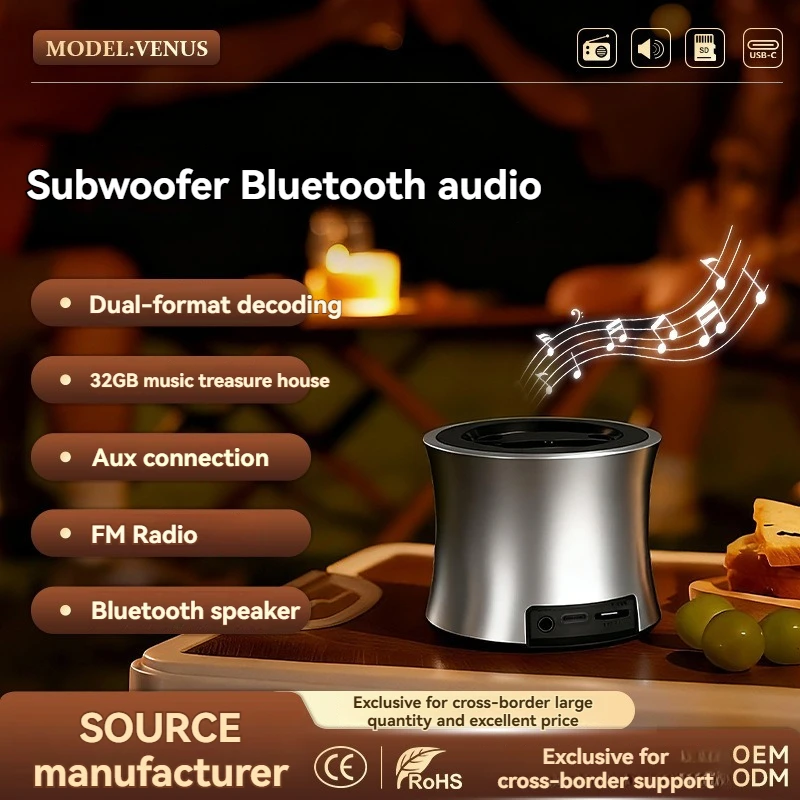 ミニサブウーファーとワイヤレスカード挿入機能を備えた新しいポータブルbluetoothスピーカーで、ハンズフリー通話やfmラジオ機能も可能です。