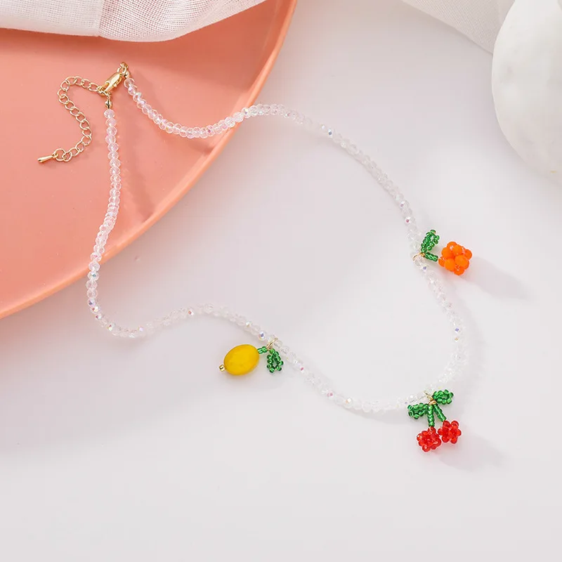 Korean Sweet Handmade Beads Cherry Earrings for Women Girls Gold Color Alloy Orange Lemon Drop Earrings Statement Party Jewelry