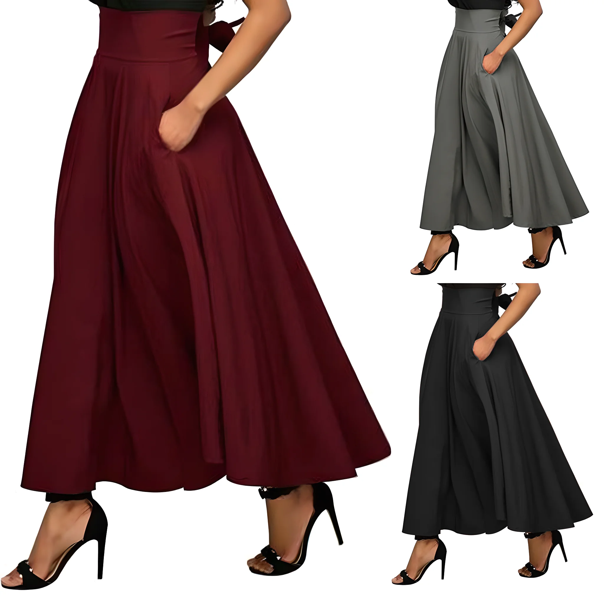 2024 Europe and the United States professional dress large skirt office simple slimming temperament in the long high-waist skirt