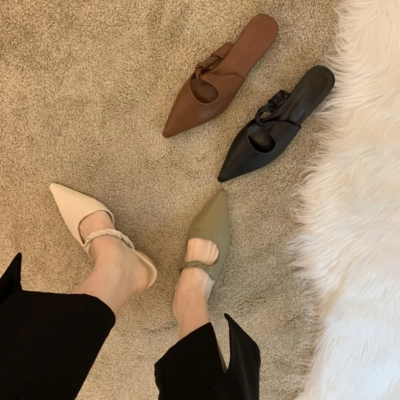 

New Style Fashionable Pointed Toe Popular Low Heel Shallow Mouth Sandals Summer Sexy Elegant Casual Luxury Slipper Zapatos Mujer