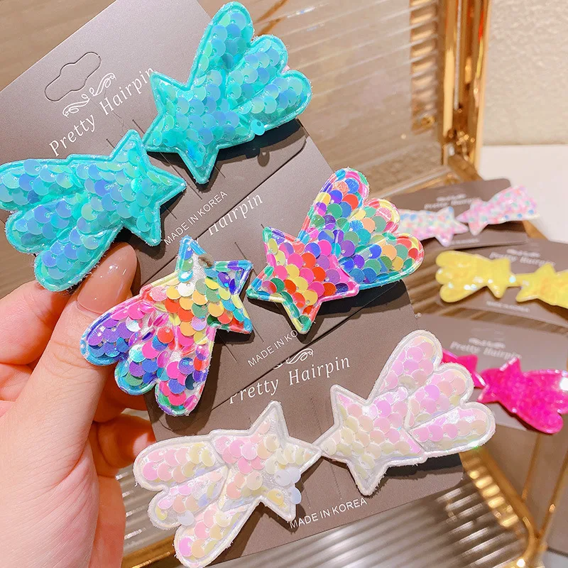 

2PCS Lovely Princess Sequin Pentagram Rainbow Girls Hairpins Children Headwear Hairgrip Hair Clips Barrettes Hair Accessories