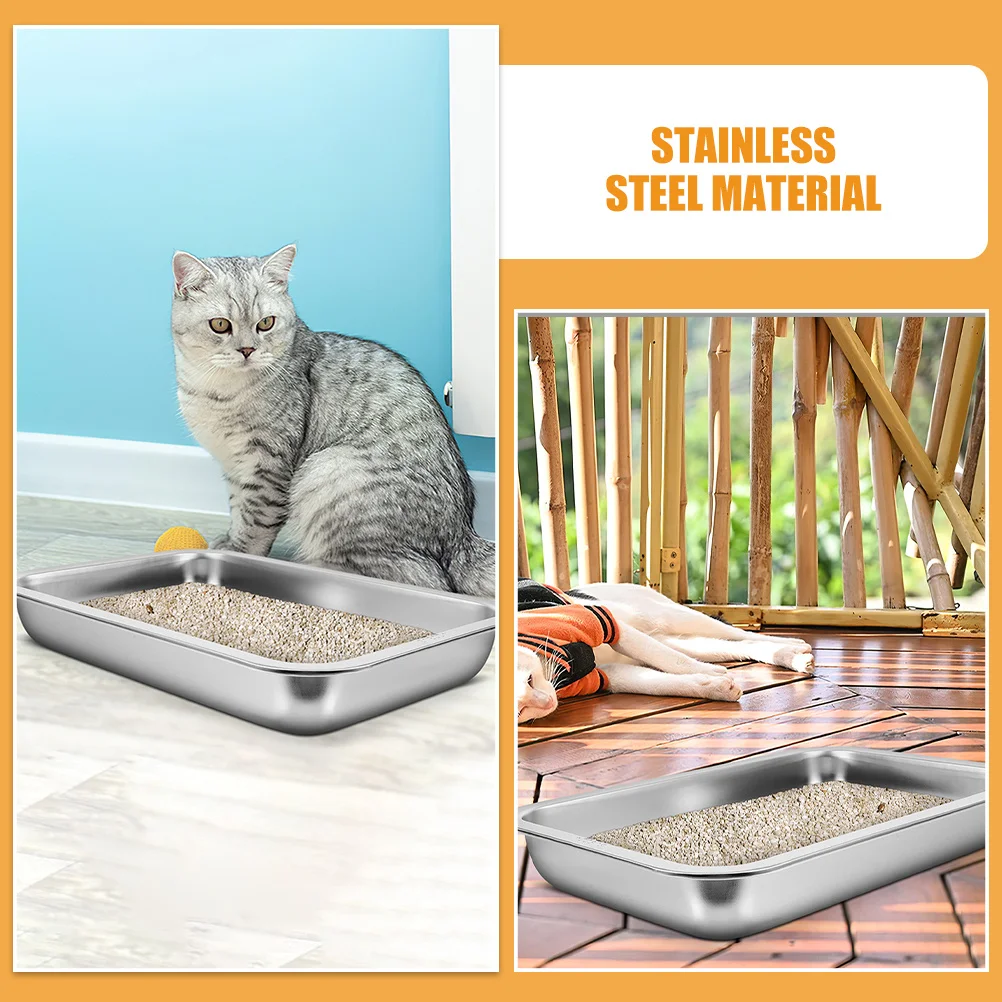 

2Pcs Stainless Steel Cat Litter Box Metal Tray Large Capacity Stable Easy Clean Open Type Pet Toilet Metal Cat Litter Box