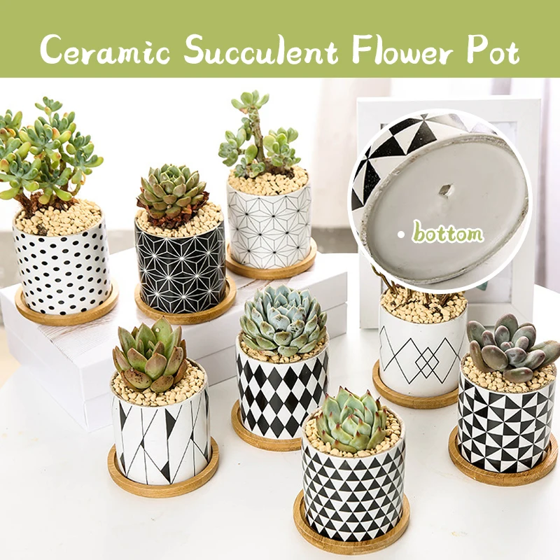 Modern Geometric Pattern Ceramic Flower Pot Succulent Plant Pot Planter Office Desktop Bonsai Home Garden Decoration