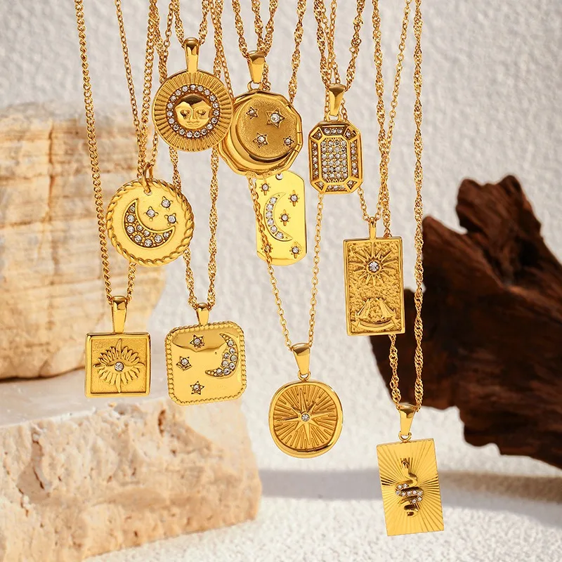 Collar con medallón de estrella polar, colgante de brújula con circonitas, cadena de clip delicada, joyería minimalista vintage con diseño de rayos de sol para mujer, regalo