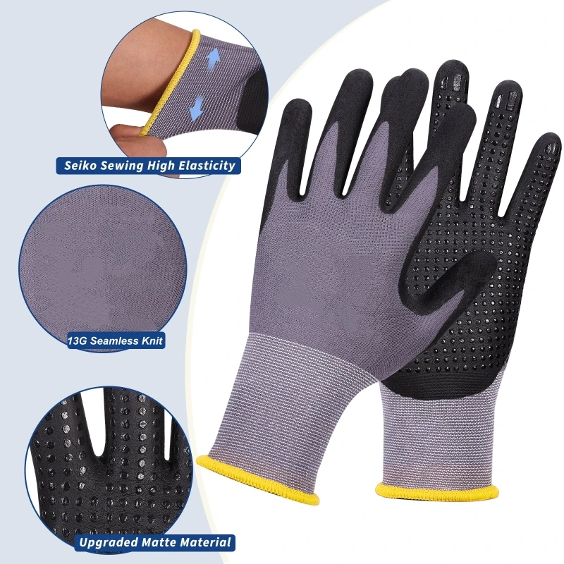 Micro-Foam Nitrile Coated Safety Work Gloves Non-Slip Grip Seamless Knit Work Gloves for Men Mechanic Auto Construction Gloves