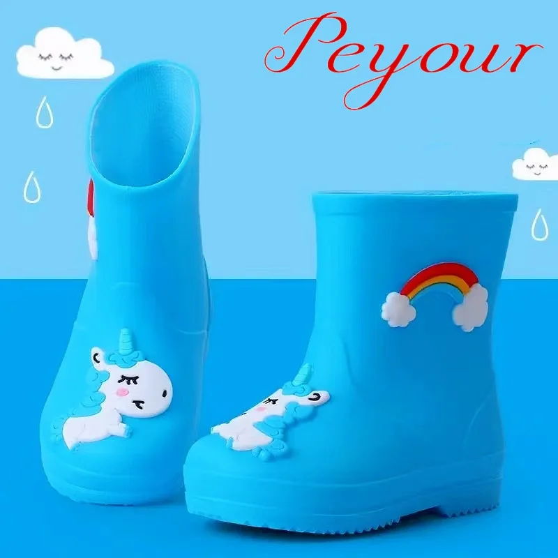 Simpatico cartone animato unicorno arcobaleno Slip On stivali da pioggia per ragazze, stivali da pioggia antiscivolo impermeabili per viaggi