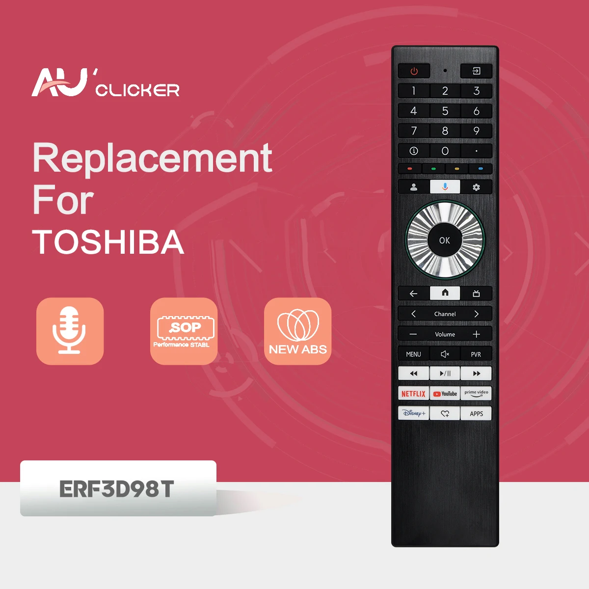 ERF3D98T Voice Remote Control for Toshiba Smart TV Replacement with Netflix Prime Video Shortcut Keys Smart Controller