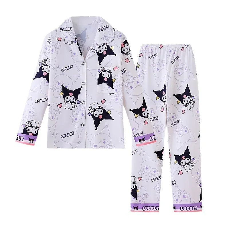 Sanrio-Conjunto de pijama con estampado de Hello Kitty para niño, Top de manga larga y pantalones, ropa de estar por casa, informal, cómoda, Cinnamoroll, Kuromi