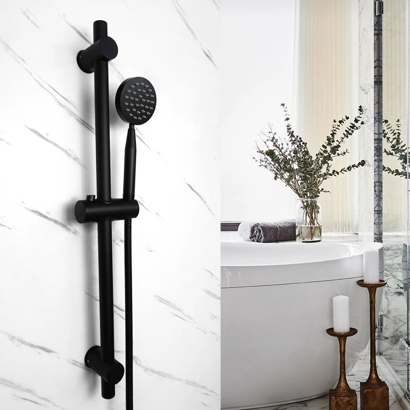 Imagem -04 - Montado na Parede do Chuveiro de Levantamento de Revestimento Preto Barra Corrediça Alta Pressão Chuveiro Mão Titular Ajustável Banheiro Barra Deslizante Ferroviário