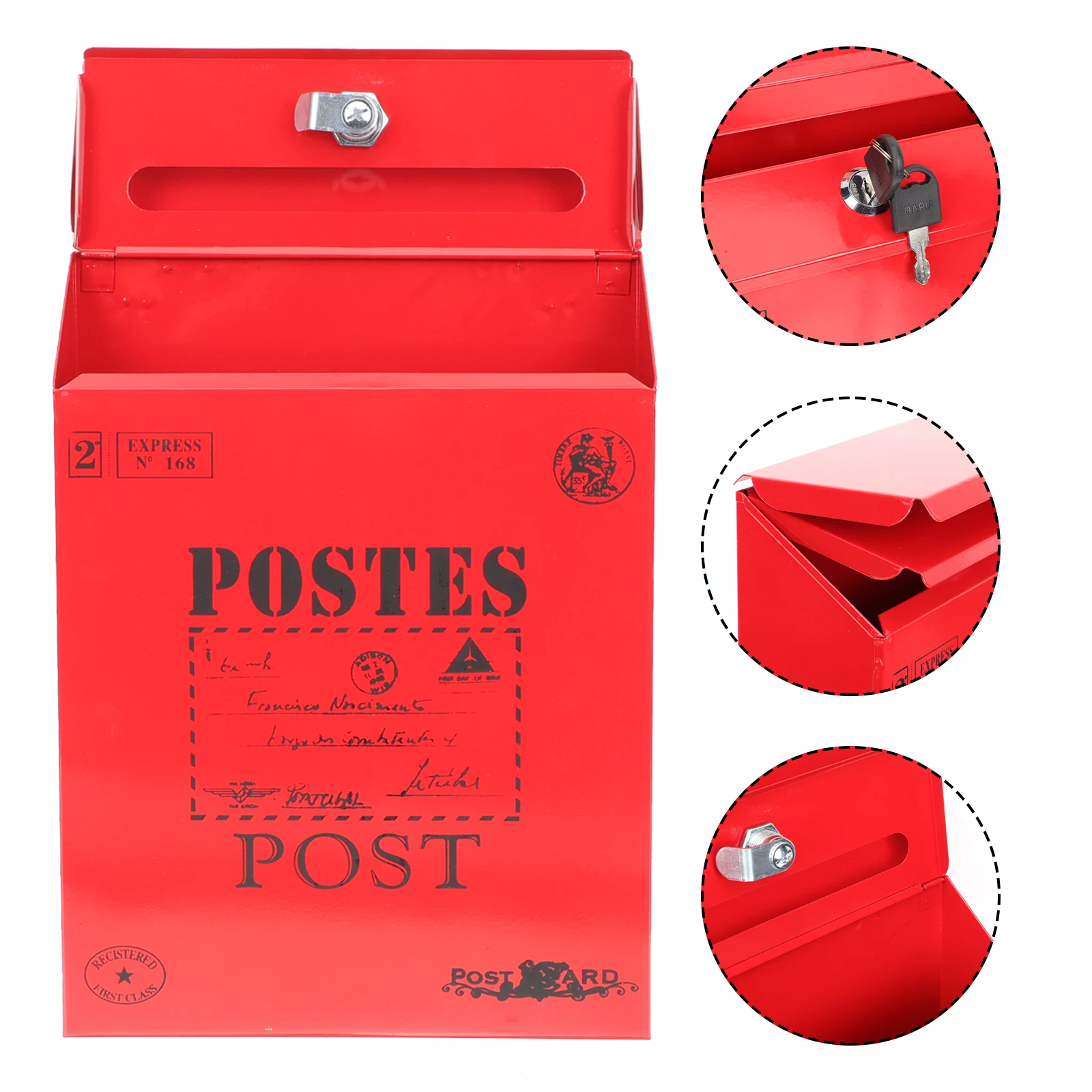 

Retro Iron Mailbox Wall Mount Letter Box Suggestion Box Garden Decor Durable Envelopes Mails Correspondence Home OfficeVintage