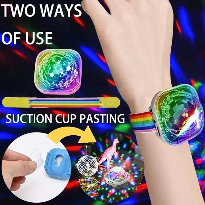 4PCS USB Wristband Disco Projector Light Night Light Wearable RGB Color Changing Sound Control LED Strobe Bracelet Lamp
