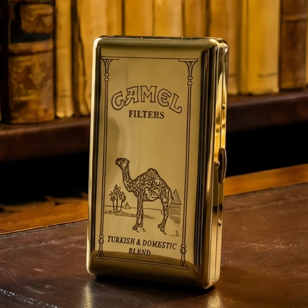 Ultra-Thin Portable Copper Cigarette Case Double Sided Engraving with Tai Chi Camel Lucky Koi Pipa Beauty Design for Men