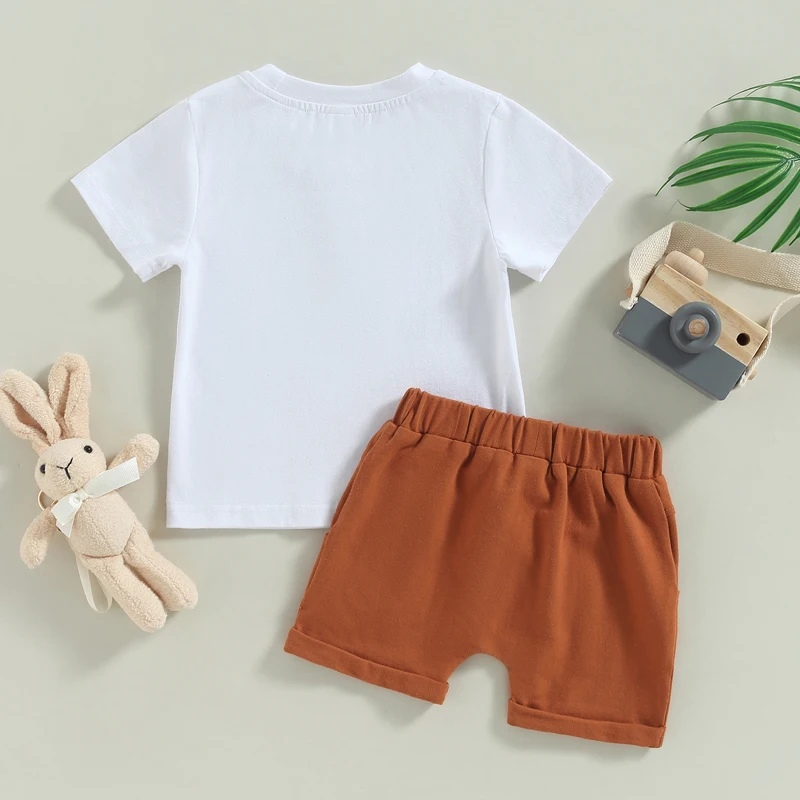 

Easter Toddler Boys 2-Piece Outfit Short Sleeve Graphic Tee with Elastic Waist Shorts for Spring Celebrations