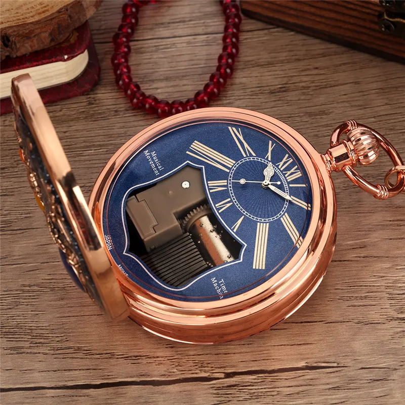 Antique Outer Space Astronauts Design Playing Song Watch Men Women Manual Quartz Pocket Watches with Music Pendant Chain Gift