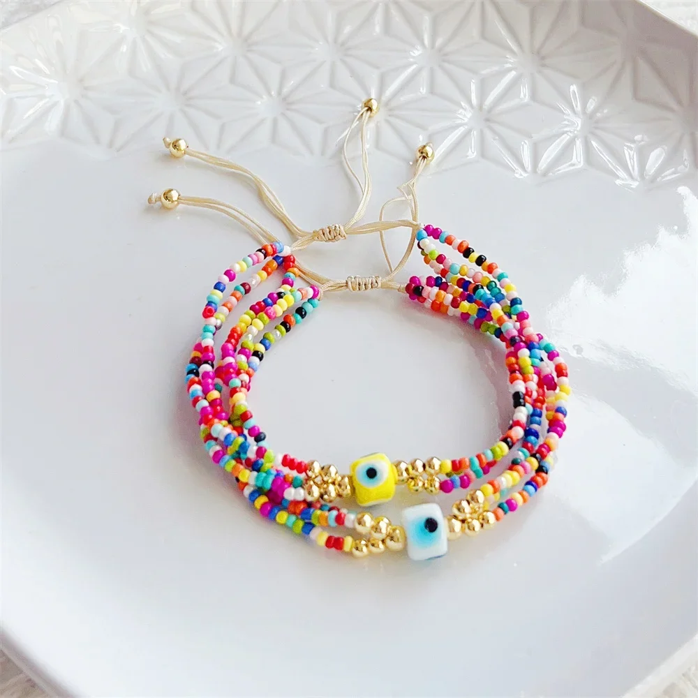 أساور بوهيمية للنساء KKBEAD ، سوار عين الشر ، إكسسوار Y2K ، مجوهرات Moda ، حبات ملونة ،