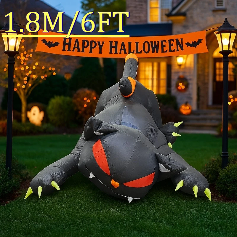 

1.8M Outdoor Holiday Decorations Halloween Toys Black Cat Shakes Head Garden Party Built-in LED Light Up Ghost Garden Lawn Decor