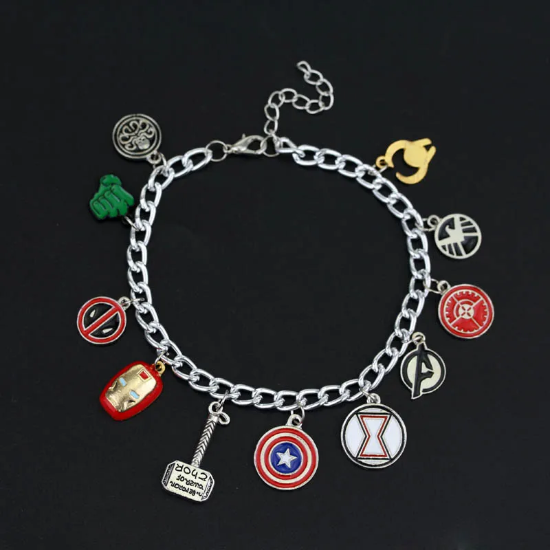 Marvel Jewelry Bracelet for Women Avenger Superhero Iron Man Thor's Hammer Charm Bracelet Spiderman Accessories for Fans Gifts