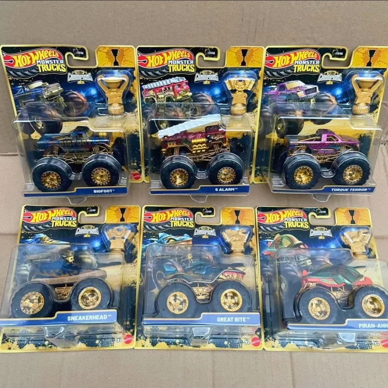 Hot Wheels Monster Trucks Trophy Champions, Modelo de Camioneta de Aleación Fundida a Presión, Simulación de Camioneta Todoterreno con Llantas Grandes JDV96 para Coleccionistas