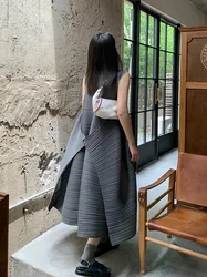 Fold Miyake Pleated Women's Dresses Loose Plus Size High Quality Sense of Elegance Sleeveless Mid-length Skirt 2025 Spring New