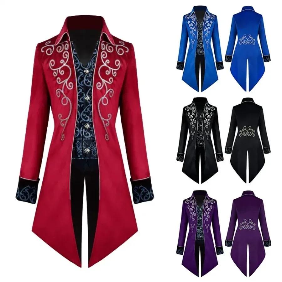 Medieval Gothic Embroidered Victorian Jacket Renaissance Costume for Men's Xmas Steampunk Vintage Tailcoat Medieval Frock Coat
