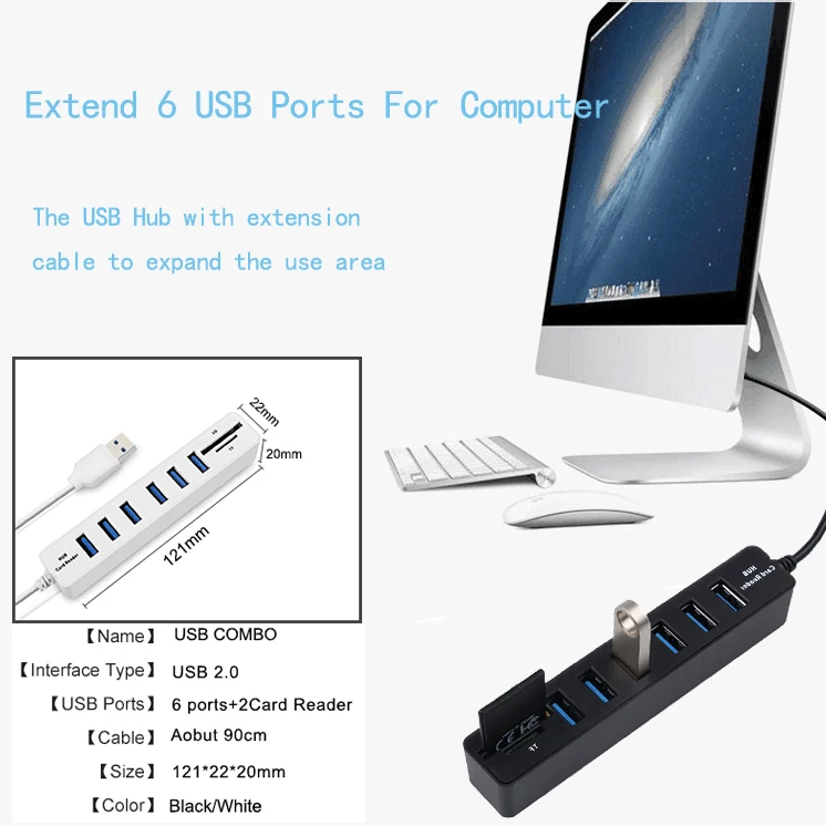 USB 카드 리더 어댑터 OTG 케이블, 미니 SD TF 카드, USB 허브, 고속 데이터 전송, PC, 노트북, 맥북, 삼성, 샤오미, 8 인 1