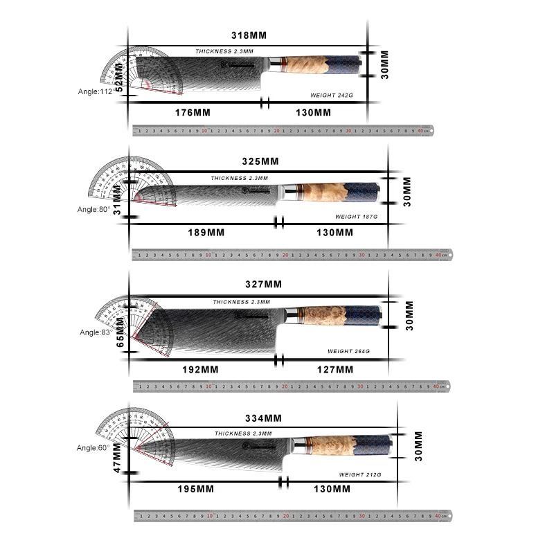 Damascus Knife Set AUS10 Japanese Steel Chef Kitchen Knives Santoku Paring Boning Bread Knife Butcher Tools Honeycomb Handle NEW