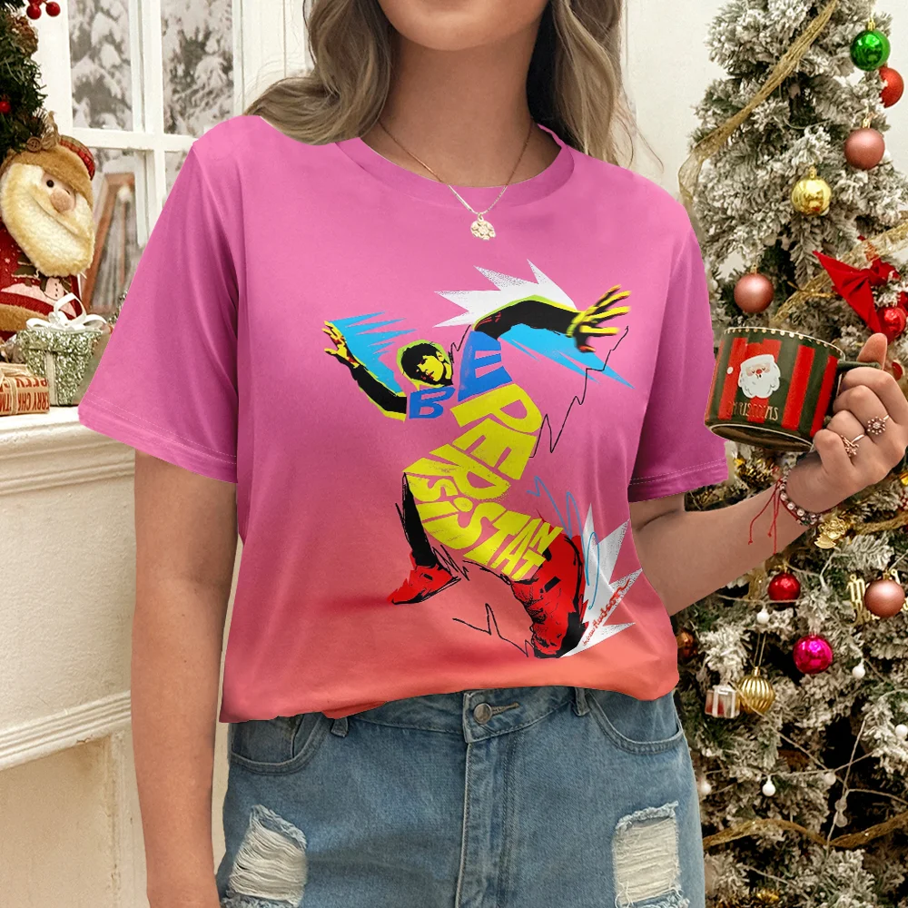 

Женская розовая футболка с абстрактным дизайном персонажей, современное искусство, повседневный стиль, летняя модная футболка с круглым вырезом и коротким рукавом, большие размеры Y2K