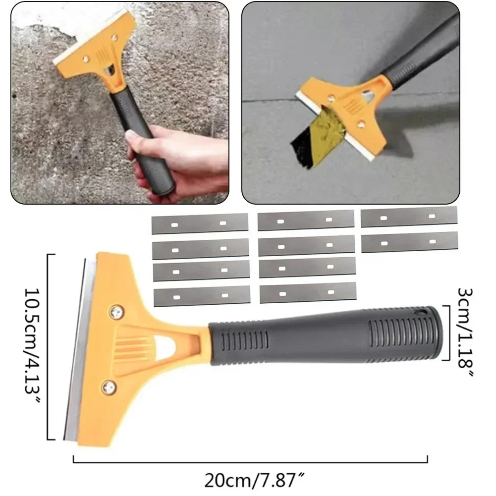 Cortador de pá de limpeza portátil para piso de vidro, raspador de telhas com 10 peças de lâminas, 7.87x4.13 polegadas, removedor de raspador de