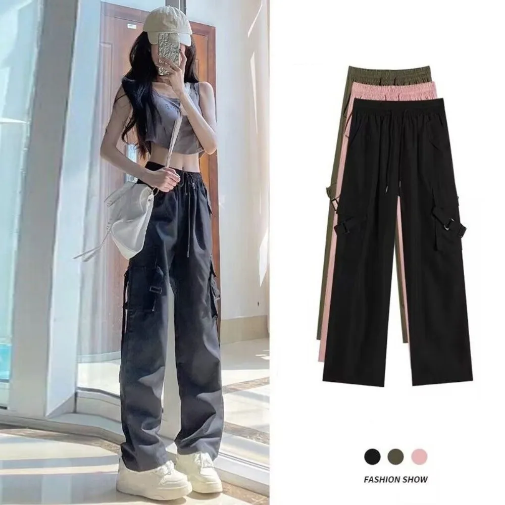 

Large Pocket Baggy Cargo Pants American Vintage Street Style Wide Leg Sweatpants High Waisted Multi-pockets Women Trousers Women