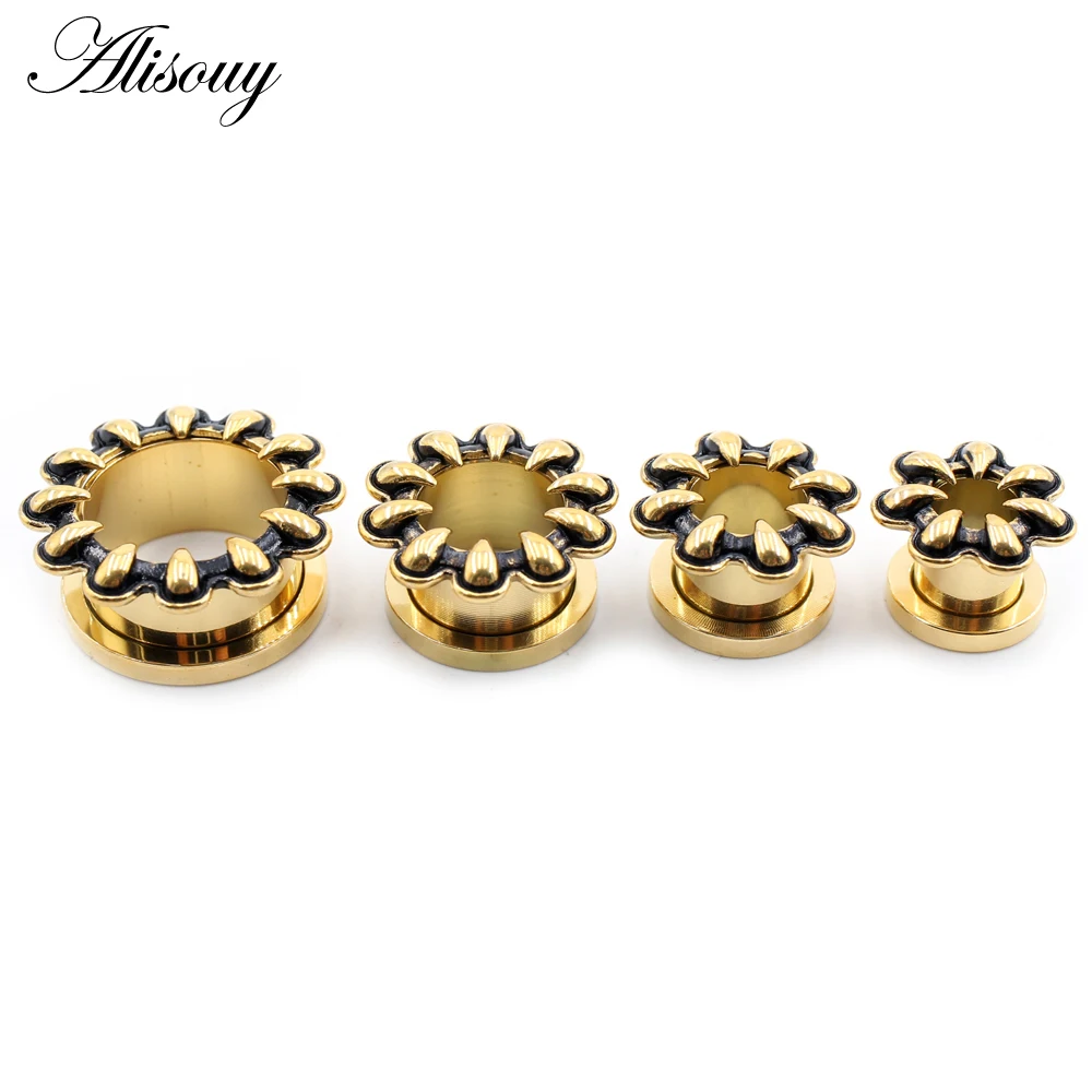 Alisouy 2pcs 8-25mm Stainless Steel Fangs Claw Thread Ear Tunnels Plugs Flesh Expanders Stretchers Gauges Piercing Body Jewelry