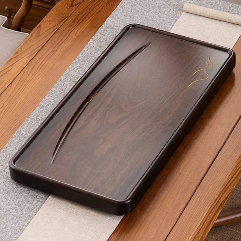 Ebony solid wood tea tray whole natural log high-end set tea set drainage household simple living room light luxury tea table