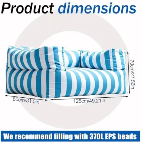 2-3 Seater Bean Bag Chair Cover (No Filler), Striped Extra Large Loveseat Lounger Shell, Splash-Proof Oxford Fabric