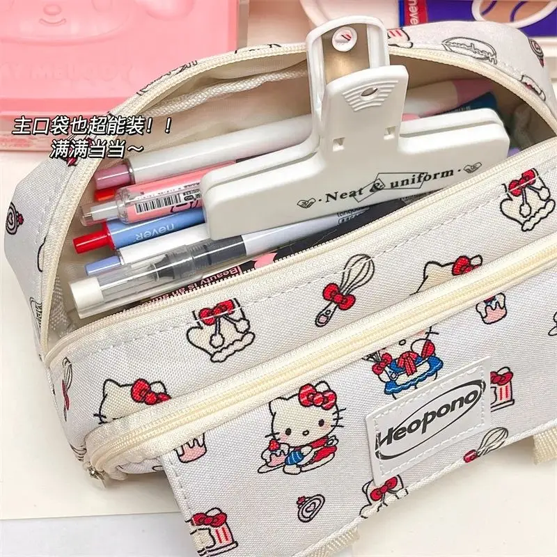 kawaii Hello Kittys Pen Case Anime Kt Printed Large Capacity Pencil Pouch Girls Cosmetic Organizer Students Office School Supply