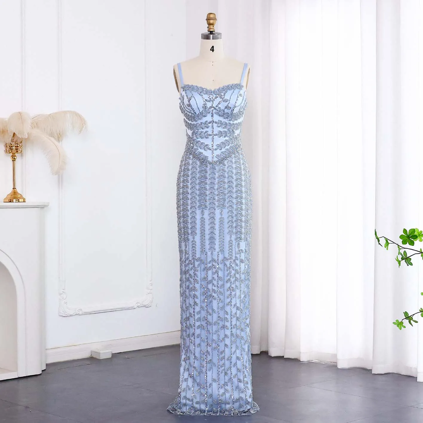 Sharon Said Dubai Spaghetti Straps Blue Luxury Blue Evening Dress for Women Arabic Long Specical Occasion Dress SS694 Customized image 4