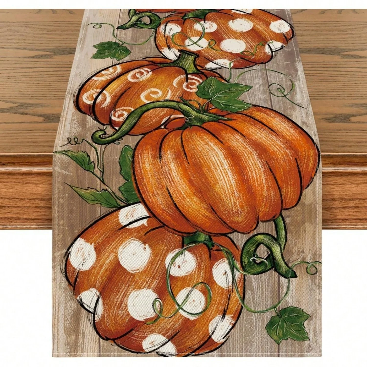 1pc Polka Dot Pumpkin Vine Autumn Table Runner,Seasonal Fall Thanksgiving Kitchen Dining Table Decor For Home Party