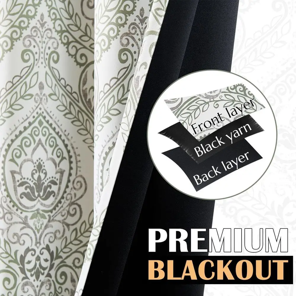 ผ้าม่านฉนวนกันความร้อนแบบมีห่วงตาไก่ ลายดอกไม้สีเขียวเซจ 84 ชิ้น ชุด 2 ชิ้น สำหรับห้องนอนและห้องนั่งเล่น