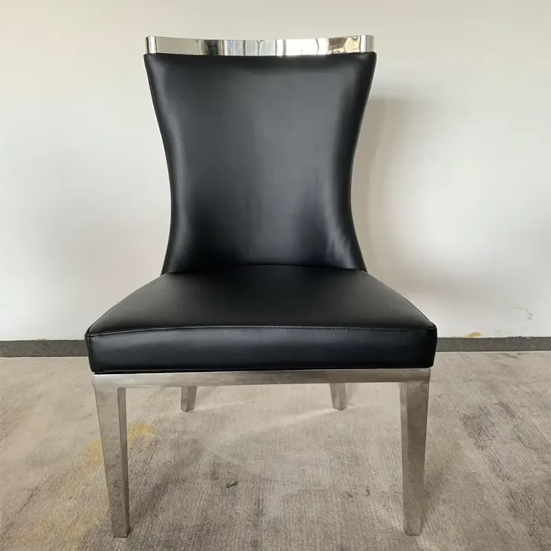 Modern Stainless Steel Crown Top Dining Room Chair Upholstered Black Leather Dining Chair