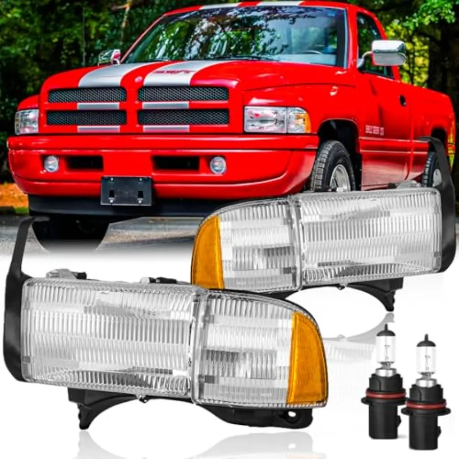 

Headlights Assembly for 1994-2001 Dodge Ram 1500/1994-2002 Dodge Ram 2500 3500 Non-Sport Models Replacement w/Bulbs Corner Ligh