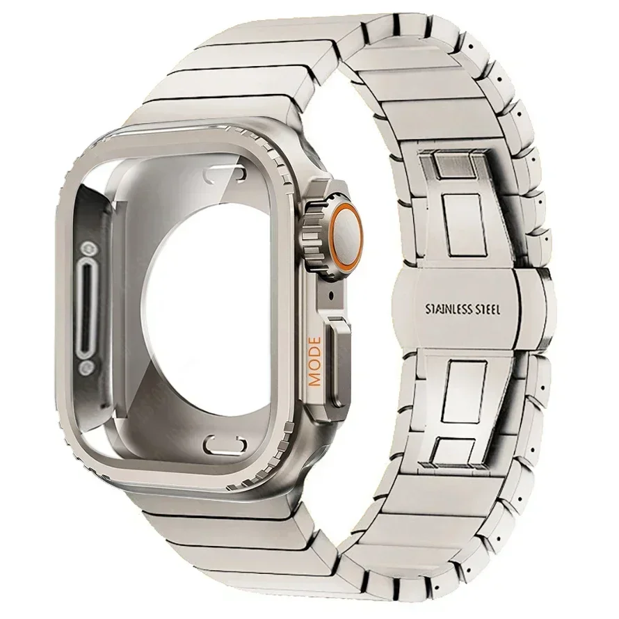 Kast + band voor Apple Watch Band 10 42 46 mm Ultra 2 49 mm 9 8 7 6 SE 5 Stalen metalen beschermhoes Upgrade Iwatch 49 mm 45 mm 44 mm