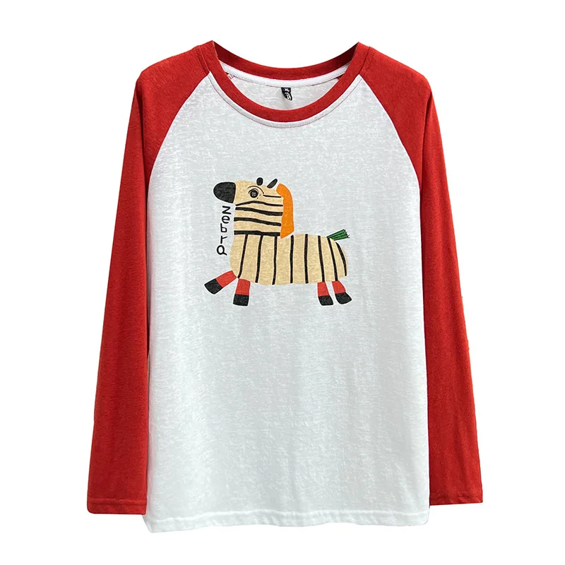 

Plus Size Women's Tees Autumn Loose Block Color With Raglan Sleeve Printed Zebra Tops Casual T-Shirt 2426