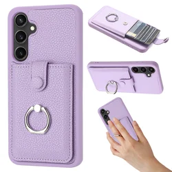 Vertical Cards Holder Ring Wallet Leather Case For Samsung Galaxy S24 Ultra S23 Plus S22 S21 A16 A55 A25 A15 A24 Bag Purse Cover