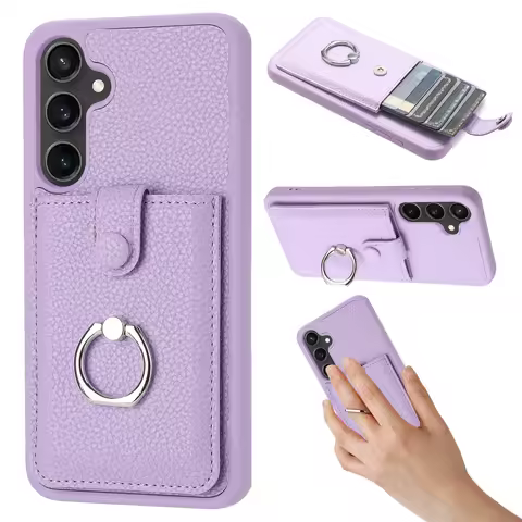 Vertical Cards Holder Ring Wallet Leather Case For Samsung Galaxy S24 Ultra S23 Plus S22 S21 A16 A55 A25 A15 A24 Bag Purse Cover