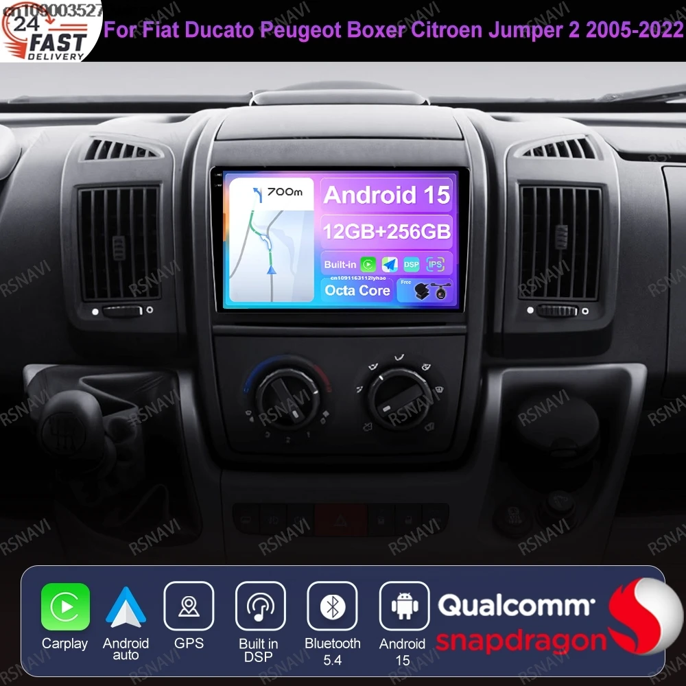 Android 15 For Fiat Ducato Peugeot Boxer Citroen Jumper 2 2005-2022 Head Unit 5G WIFI BT DSP Qualcomm Multimedia 4G LTE DVD GPS