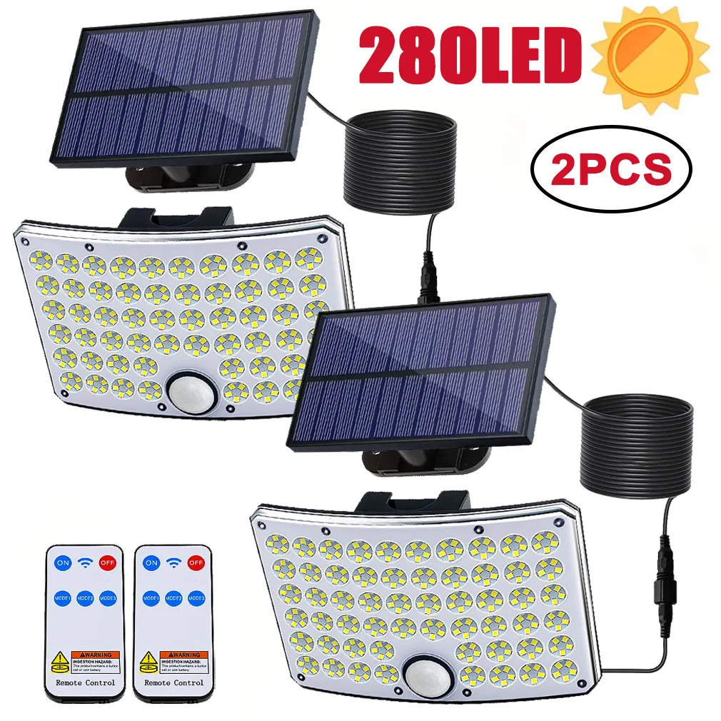 

2PCS Solar Outdoor Lights 6500K, 280 LED Super Bright Motion Sensor Outdoor Lights with Smart Motion Sensors, 270° Wide Angle Solar Flood Lights with 3 Lighting Modes, IP65 Waterproof Security Lamp for Garden/Fence/Eaves/Garage/Yard/Patio